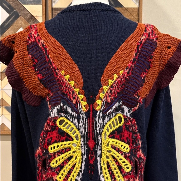 Chloé Cashmere Wool Knit Sweater Crochet Butterfly Intarsia Royal Navy Small - Picture 6 of 12